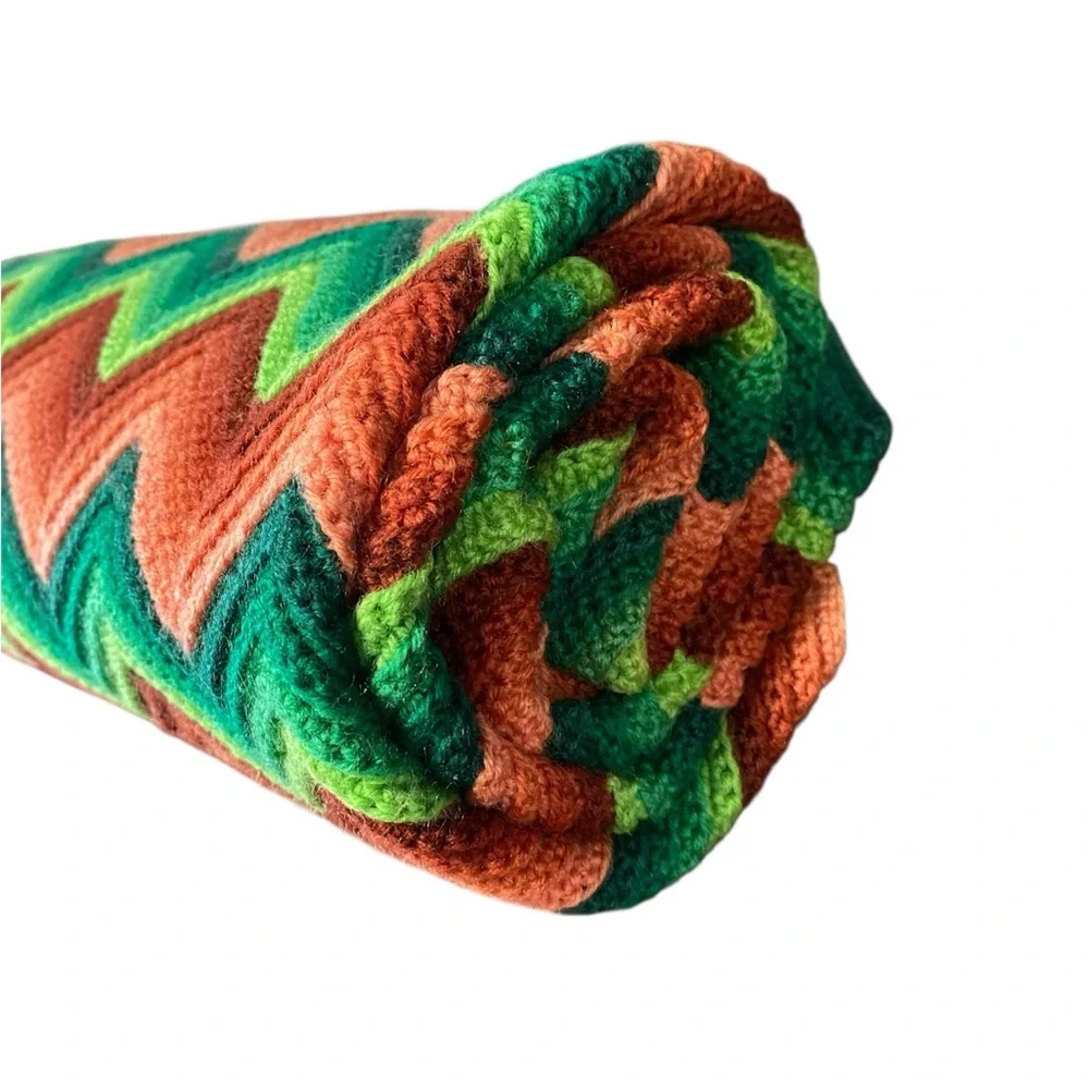 Striped Chevron Knit Throw Blanket in Green and Tan - Picture 11 of 12